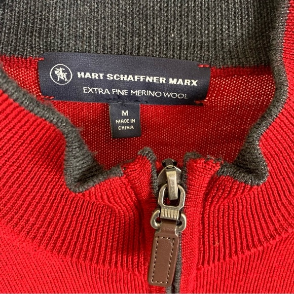 Hart Schaffner Marx Quarter-Zip Sweater red Medium 100% merino wool - Picture 3 of 9